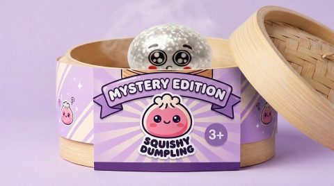 Squishy Dumpling Mystery Puppy Eyed Blindbox im Bambus-Dämpfkörbchen