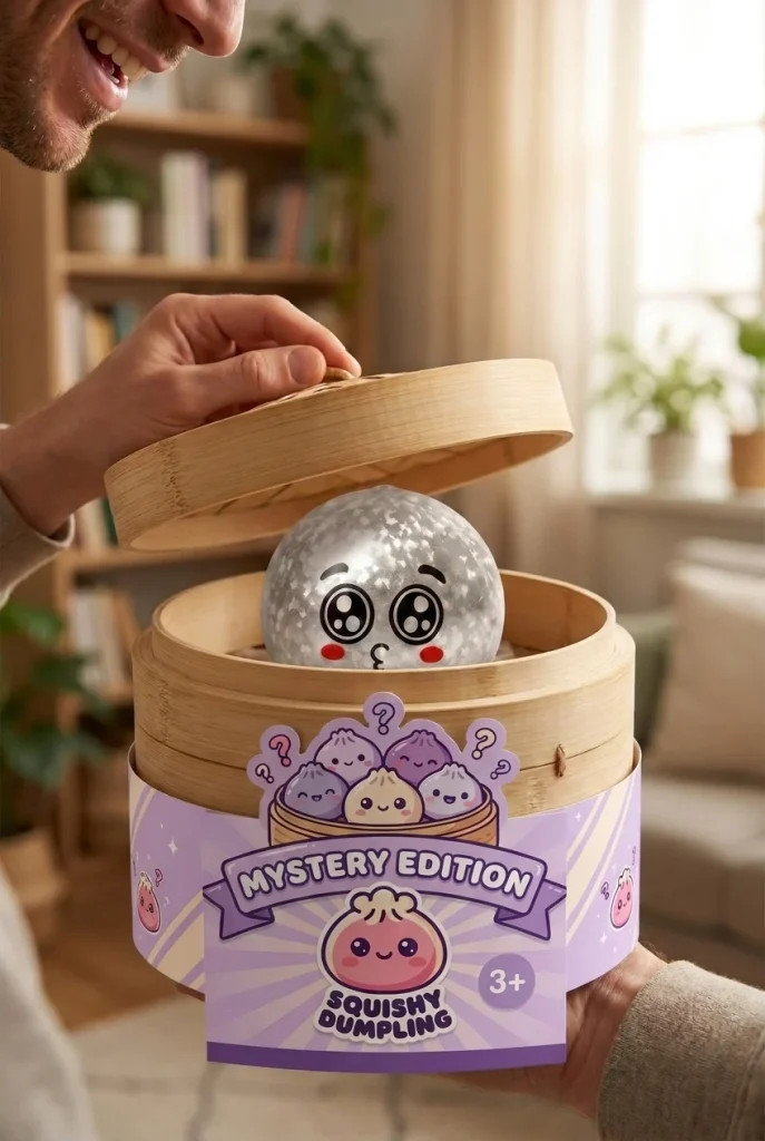 Squishy Dumpling Mystery Puppy Eyed Blindbox beim Auspacken