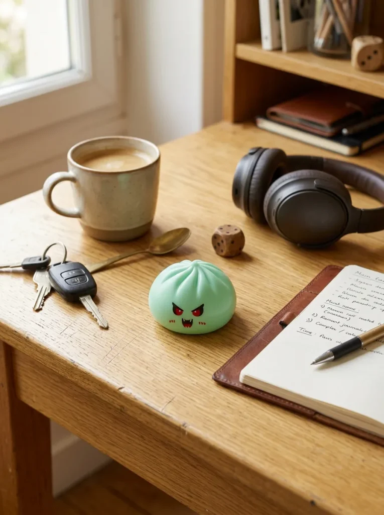 Squishy Dumpling Vampire Mystery Blutrot auf dem Schreibtisch