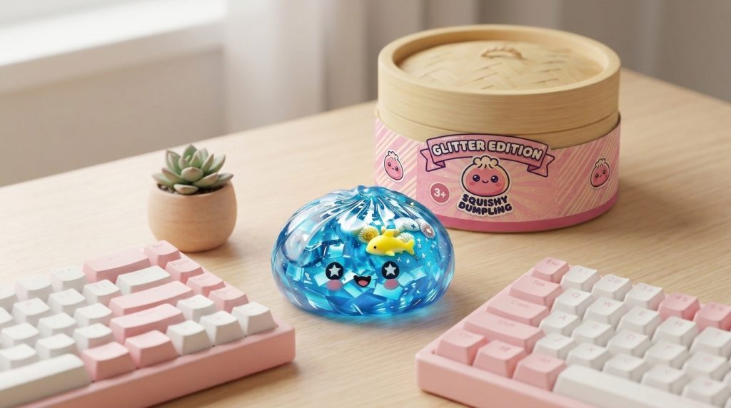 Squishy Dumpling Glitter Ocean Riff in seiner kawaii Umgebung