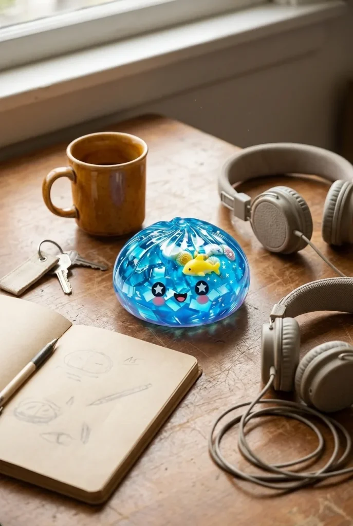 Squishy Dumpling Glitter Ocean Riff auf dem Schreibtisch