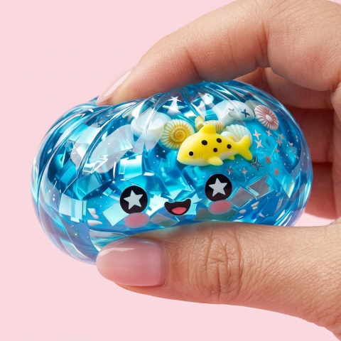 Squishy Dumpling Glitter Ocean Riff — slow-rise Effekt, der Schaum federt langsam zurück