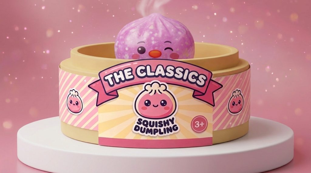 Penguin Dumpling Squishy Bonbonrosa im Bambus-Dämpfkörbchen