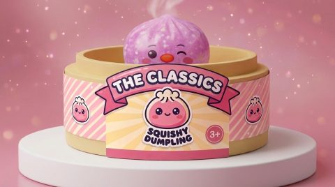 Penguin Dumpling Squishy Bonbonrosa im Bambus-Dämpfkörbchen