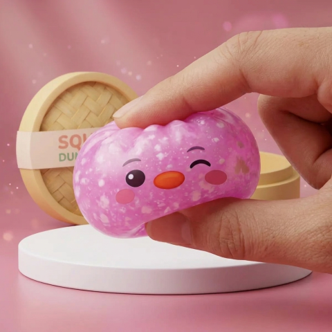 Penguin Dumpling Squishy Bonbonrosa — slow-rise Effekt, der Schaum federt langsam zurück