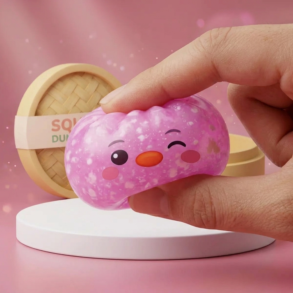 Penguin Dumpling Squishy Bonbonrosa — slow-rise Effekt, der Schaum federt langsam zurück