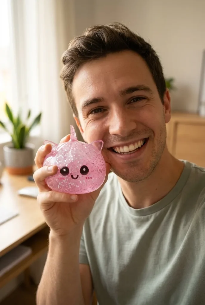 Glitter Dumpling Squishy Einhorn Rosa im Alltag