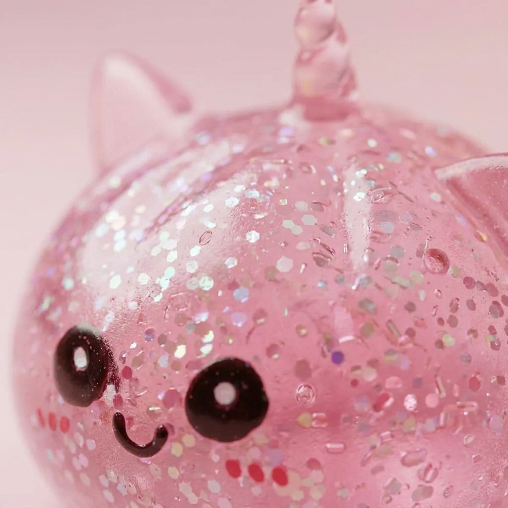 Glitter Dumpling Squishy Einhorn Rosa — Makro-Nahaufnahme der Textur