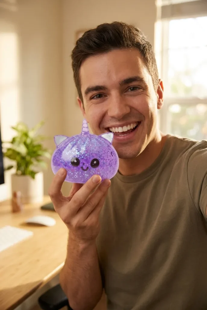 Dumpling Squishy Einhorn Glitter Violett im Alltag