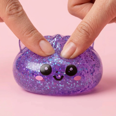 Dumpling Squishy Einhorn Glitter Violett beim Drücken, weiches Material