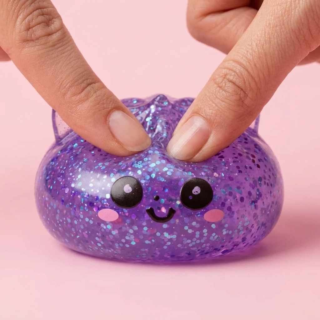 Dumpling Squishy Einhorn Glitter Violett beim Drücken, weiches Material