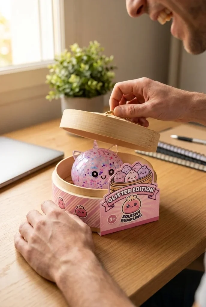 Dumpling Squishy Einhorn Sparkle Weiß beim Auspacken