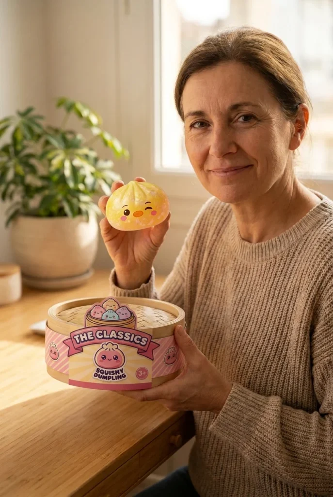 Dumpling Squishy Pinguin Buttergelb mit seiner Box