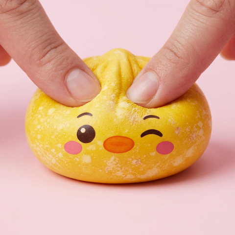 Dumpling Squishy Pinguin Buttergelb — slow-rise Effekt, der Schaum federt langsam zurück