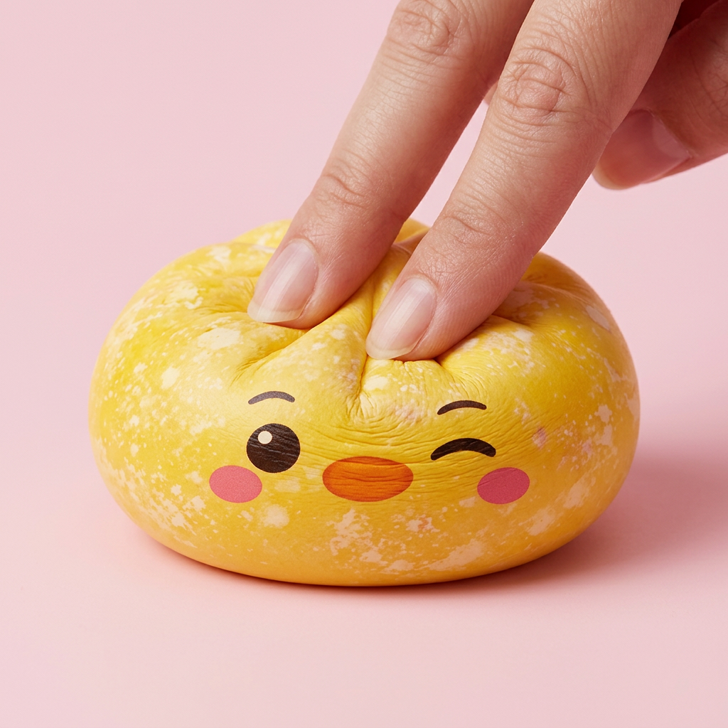 Dumpling Squishy Pinguin Buttergelb beim Drücken, weiches Material