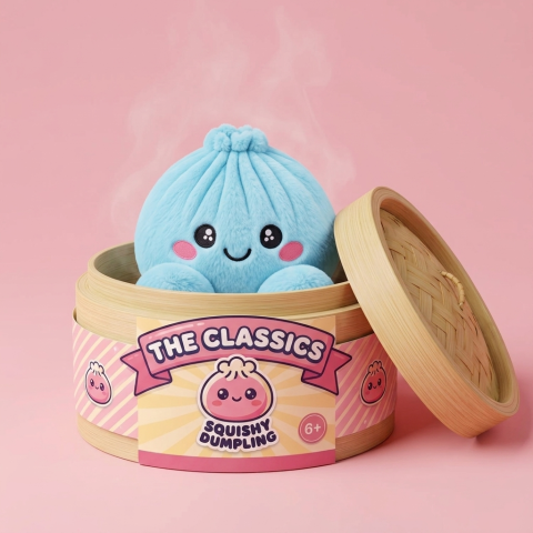 Dumpling Squishy Himmelblau Plüsch im Bambus-Dämpfkörbchen