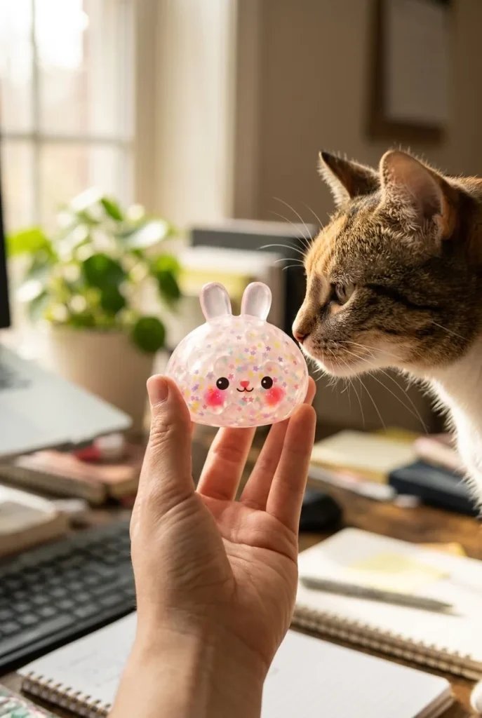 Dumpling Squishy Hase Bubble mit einem Kuscheltier