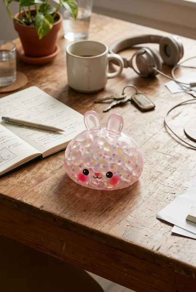 Dumpling Squishy Hase Bubble auf dem Schreibtisch