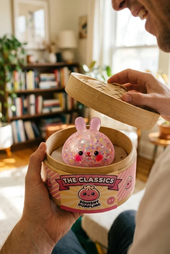 Dumpling Squishy Hase Bubble beim Auspacken