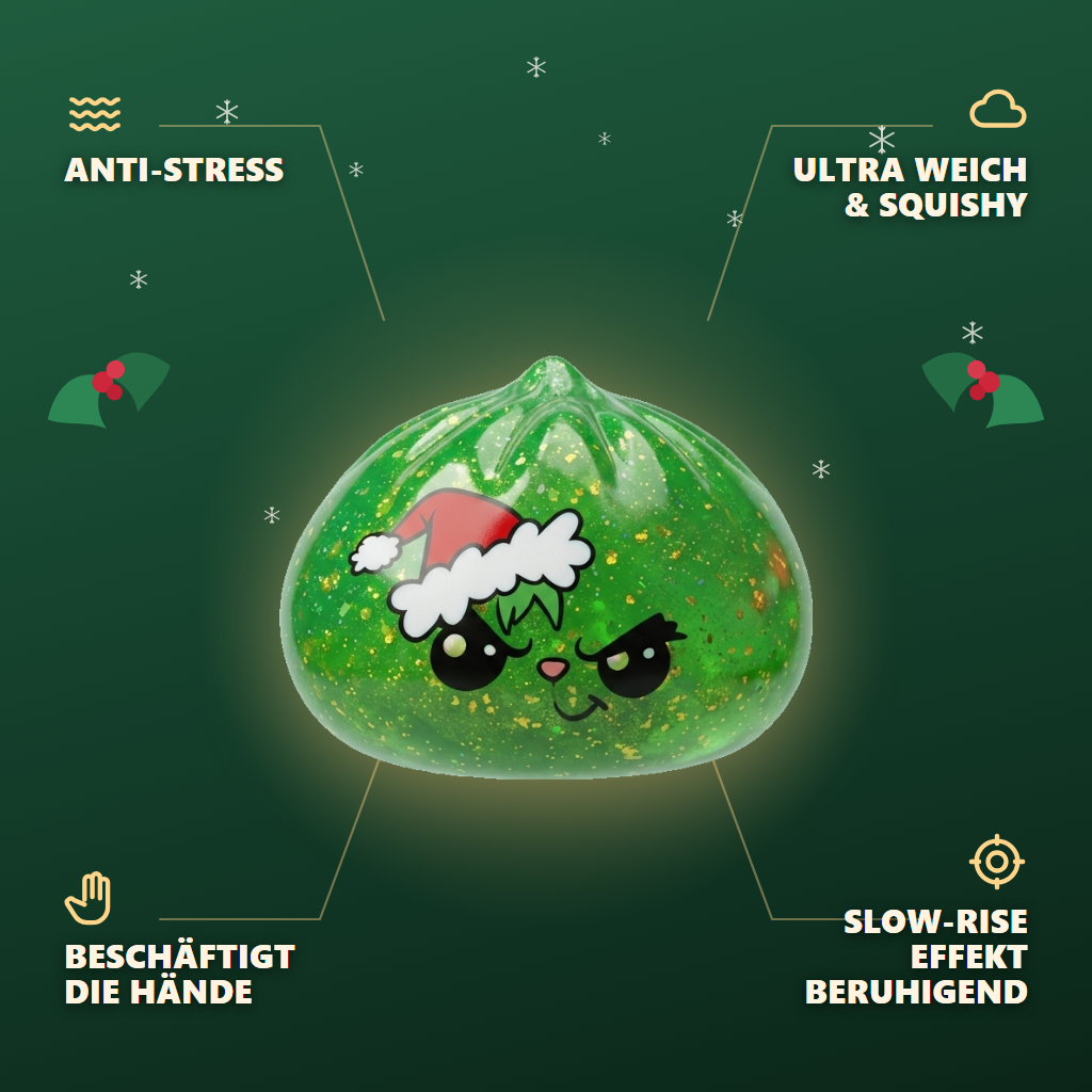 Glitter Dumpling Squishy Weihnachts-Miesepeter Grün — seine Vorteile