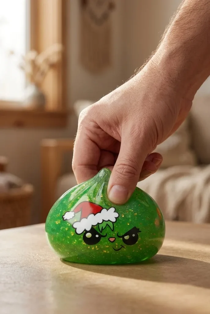 Glitter Dumpling Squishy Weihnachts-Miesepeter Grün beim Drücken