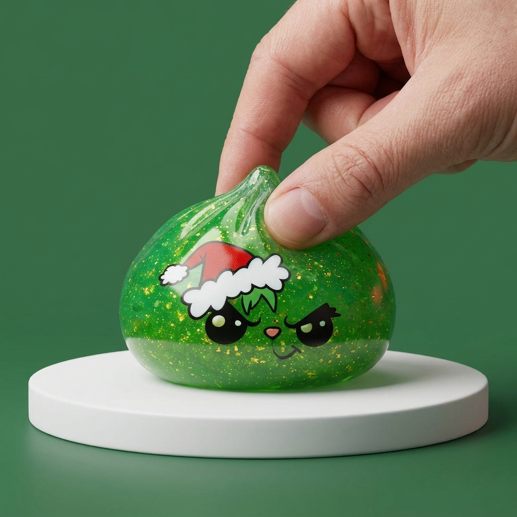 Glitter Dumpling Squishy Weihnachts-Miesepeter Grün beim Drücken, weiches Material