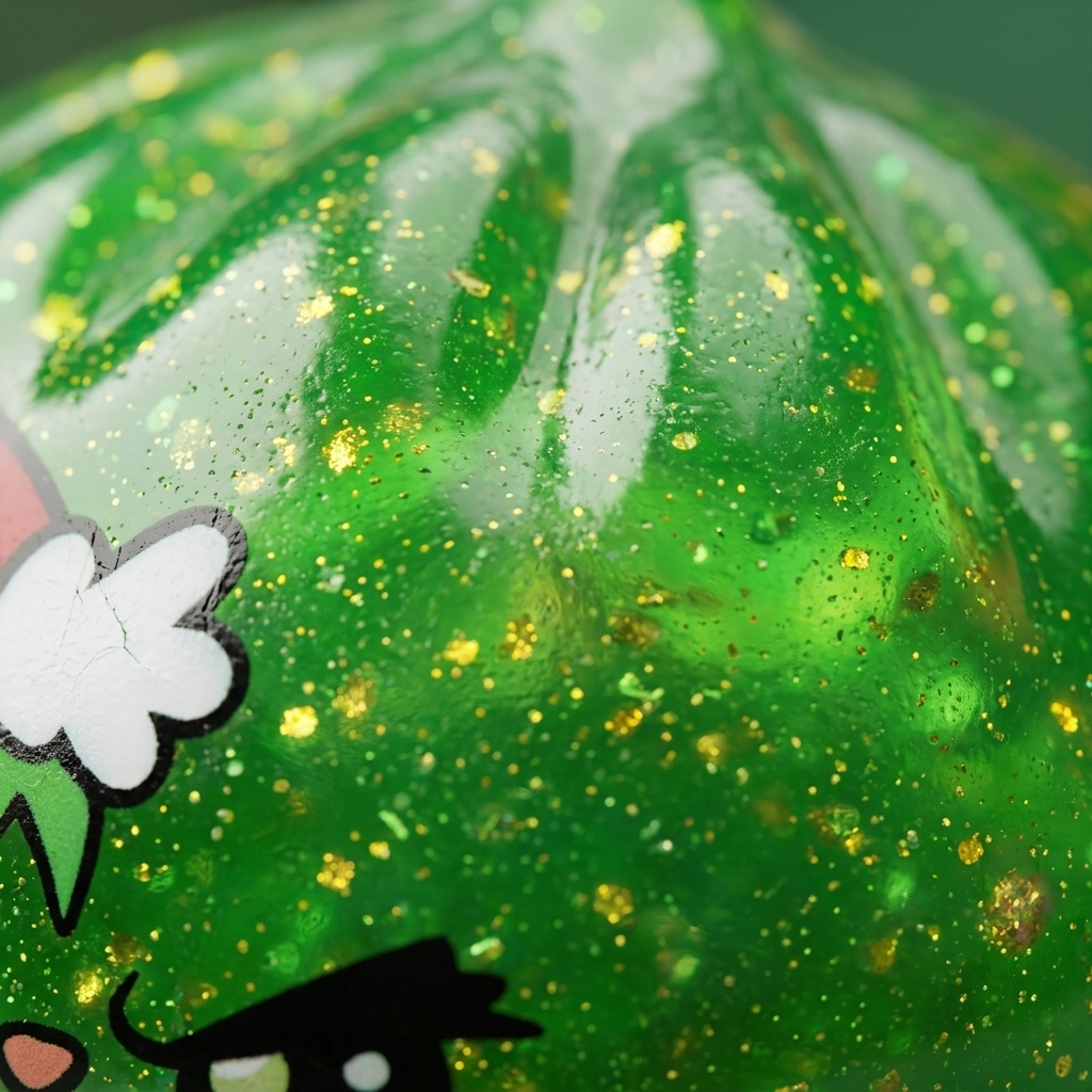 Glitter Dumpling Squishy Weihnachts-Miesepeter Grün — Makro-Nahaufnahme der Textur