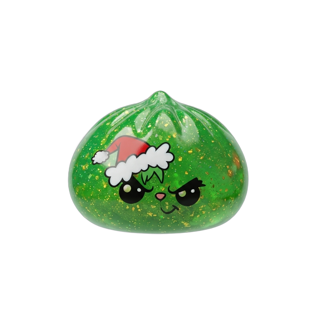 Glitter Dumpling Squishy Weihnachts-Miesepeter Grün beim Drücken, weiches Material