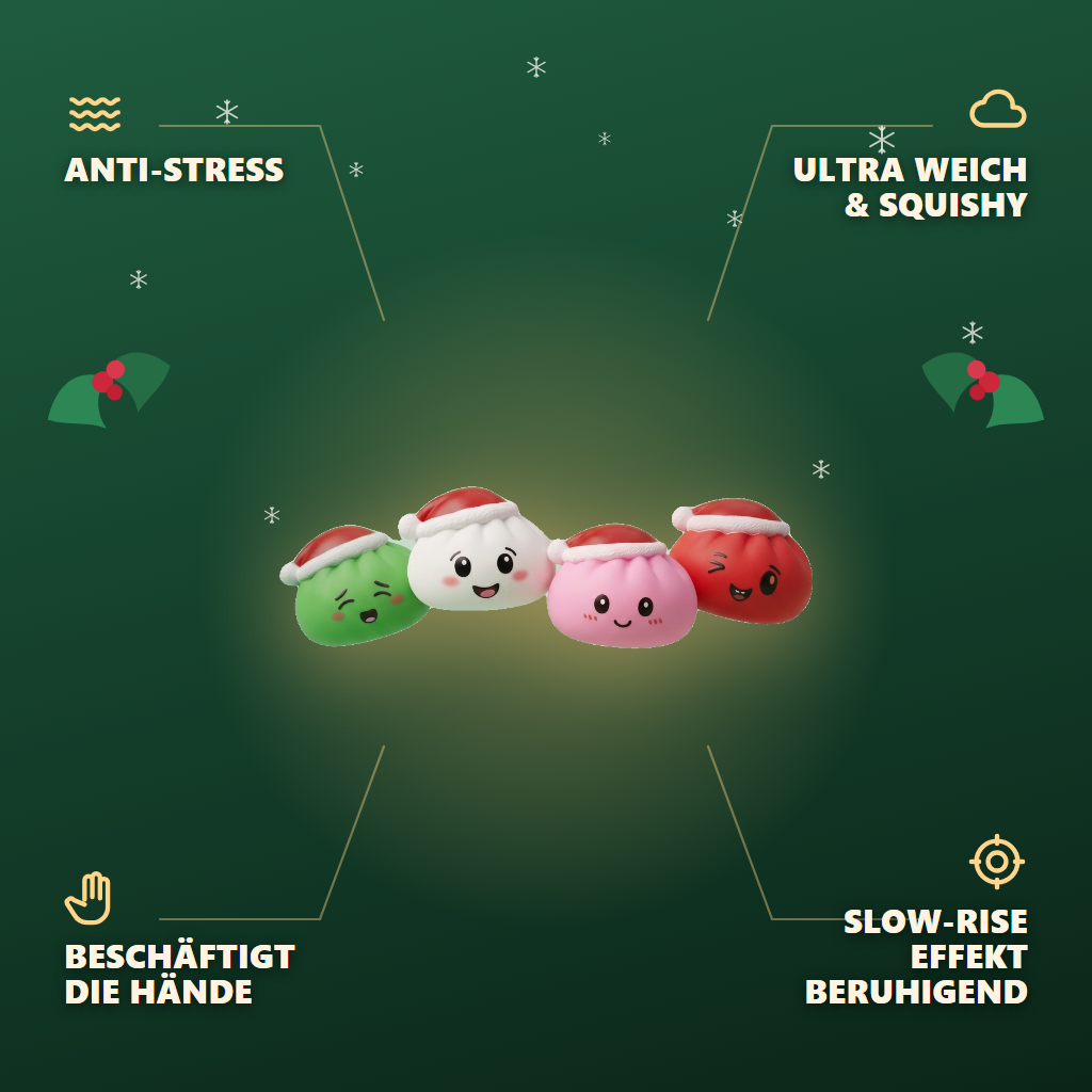 Dumpling Squishy Weihnachtsmütze 4er-Set — seine Vorteile