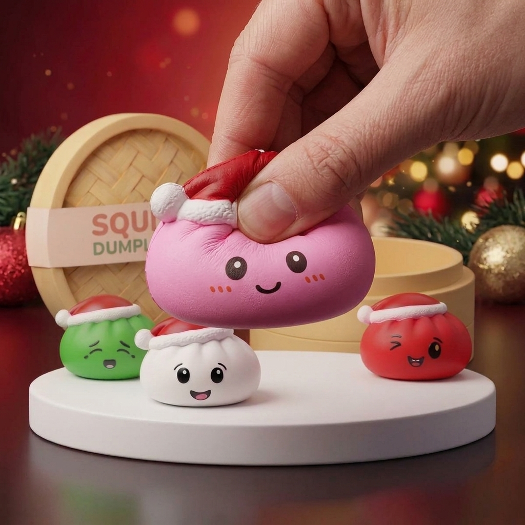 Dumpling Squishy Weihnachtsmütze 4er-Set — slow-rise Effekt, der Schaum federt langsam zurück