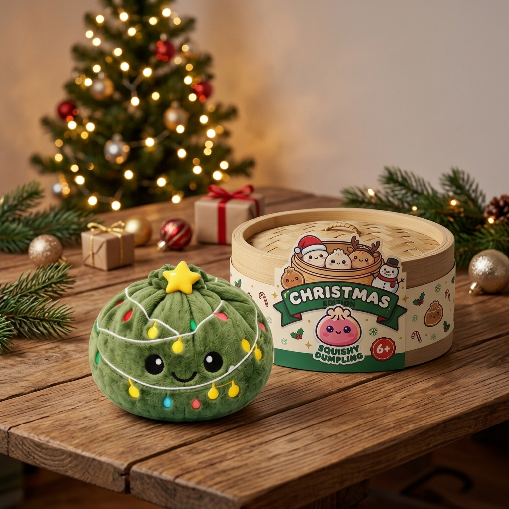 Christmas Tree Dumpling Squishy Glitzer in seiner kawaii Umgebung
