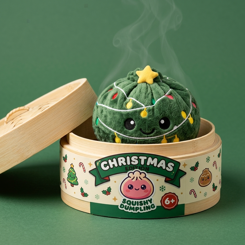 Christmas Tree Dumpling Squishy Glitzer im Bambus-Dämpfkörbchen