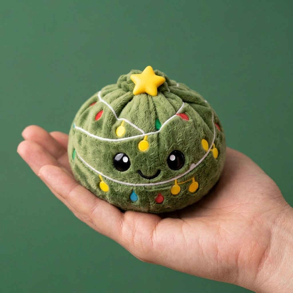 Christmas Tree Dumpling Squishy Glitzer in der Hand gehalten, echte Größe