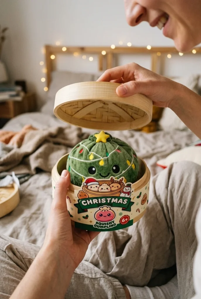 Christmas Tree Dumpling Squishy Glitzer beim Auspacken