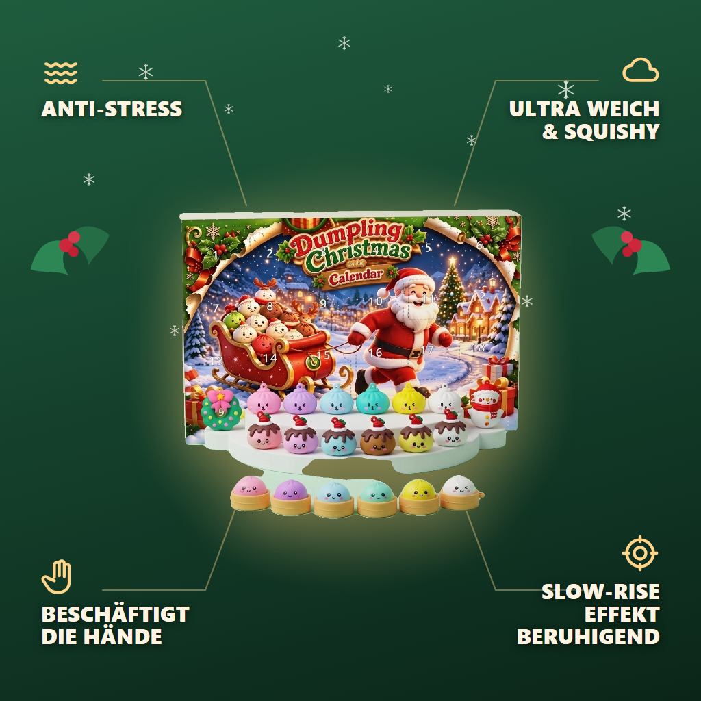 Dumpling Squishy Adventskalender Santa Schlitten 24 Teile — seine Vorteile