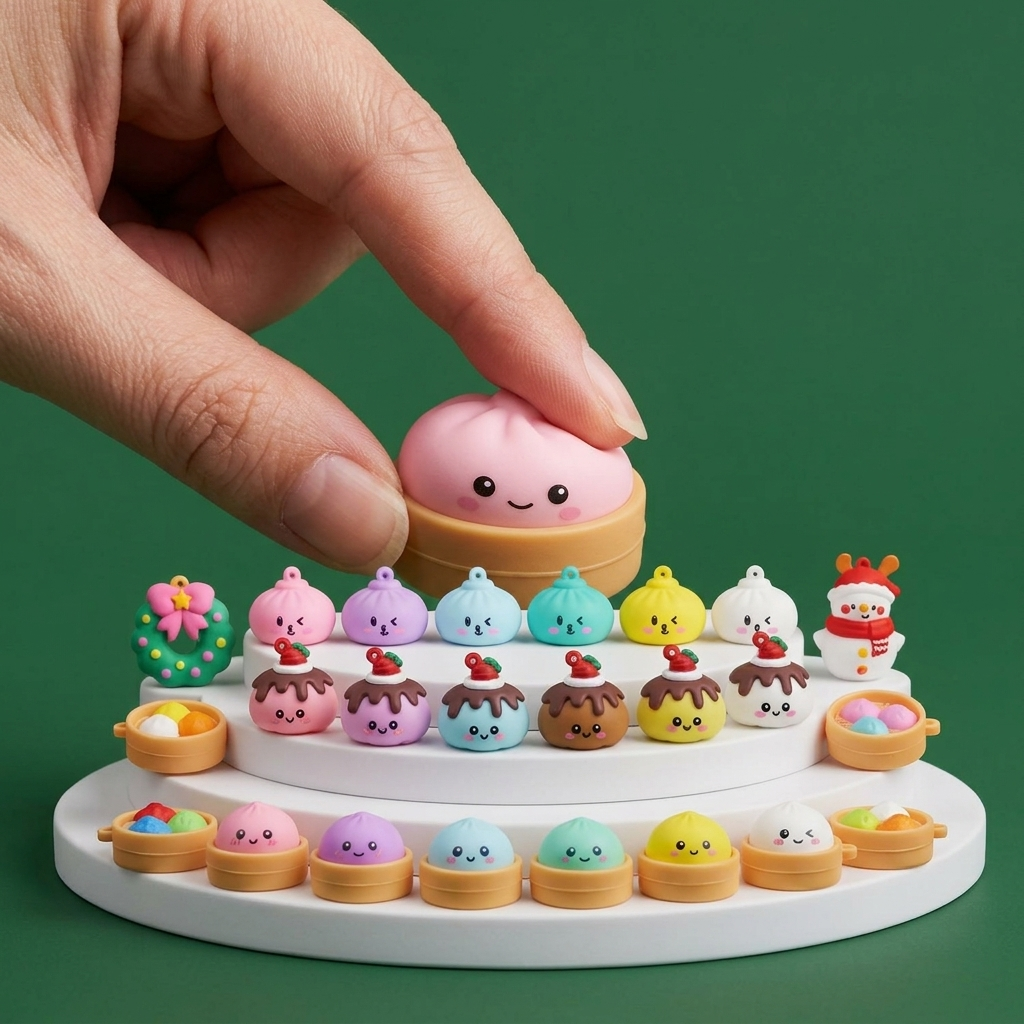 Dumpling Squishy Adventskalender Santa Schlitten 24 Teile beim Drücken, weiches Material