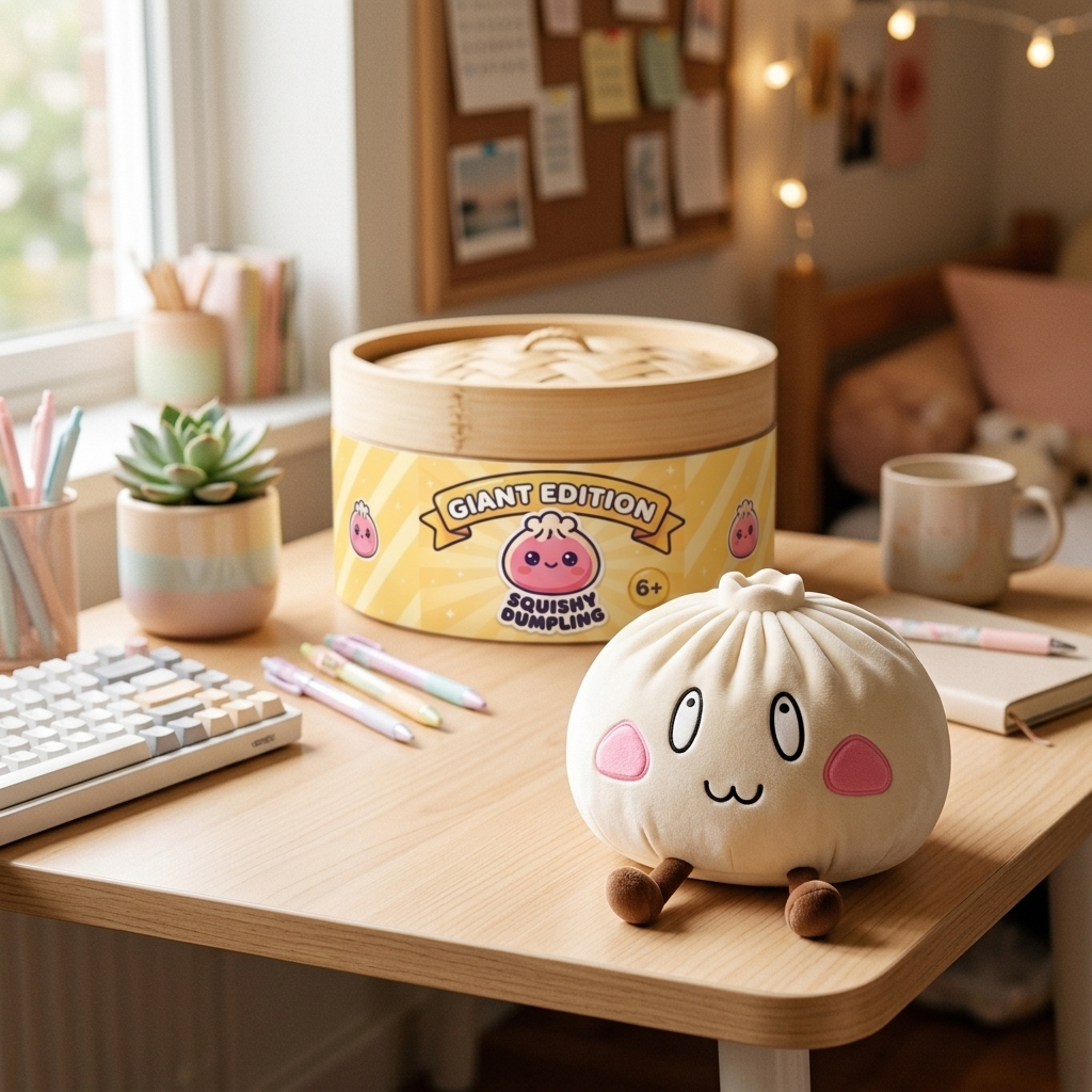 Dumpling Squishy XXL Fröhliches Gesicht in seiner kawaii Umgebung
