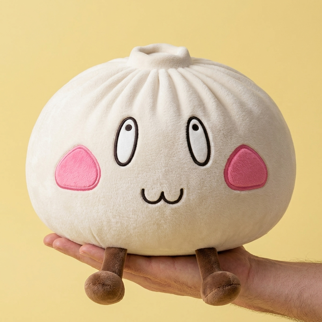 Dumpling Squishy XXL Fröhliches Gesicht in der Hand gehalten, echte Größe