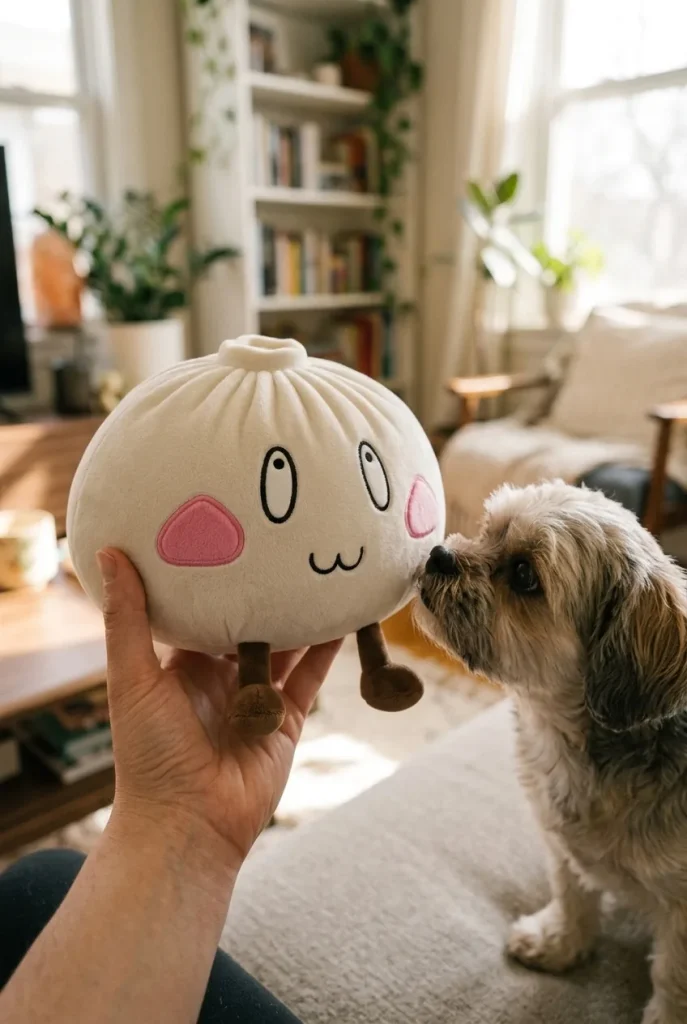 Dumpling Squishy XXL Fröhliches Gesicht mit einem Kuscheltier