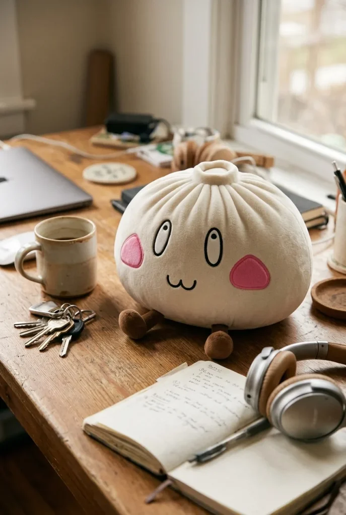 Dumpling Squishy XXL Fröhliches Gesicht auf dem Schreibtisch