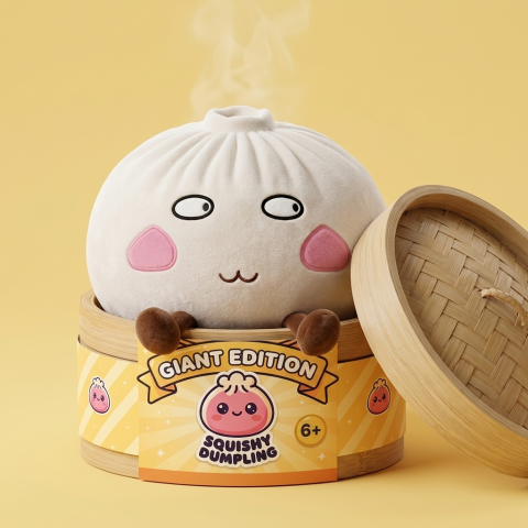 Dumpling Squishy XXL Stolz & Frech im Bambus-Dämpfkörbchen
