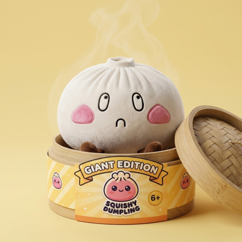 Squishy Dumpling XXL Traurig im Bambus-Dämpfkörbchen