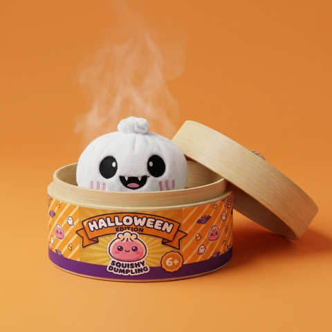 Dumpling Squishy Geist Halloween Mondschein im Bambus-Dämpfkörbchen