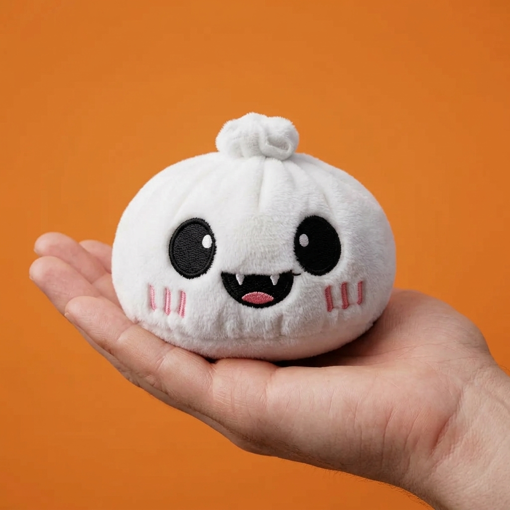 Dumpling Squishy Geist Halloween Mondschein in der Hand gehalten, echte Größe