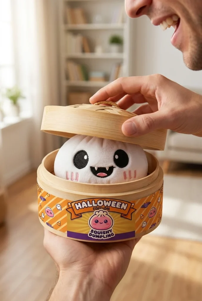Dumpling Squishy Geist Halloween Mondschein beim Auspacken