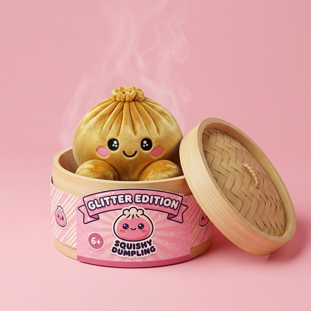 Squishy Dumpling Gold Royal im Bambus-Dämpfkörbchen