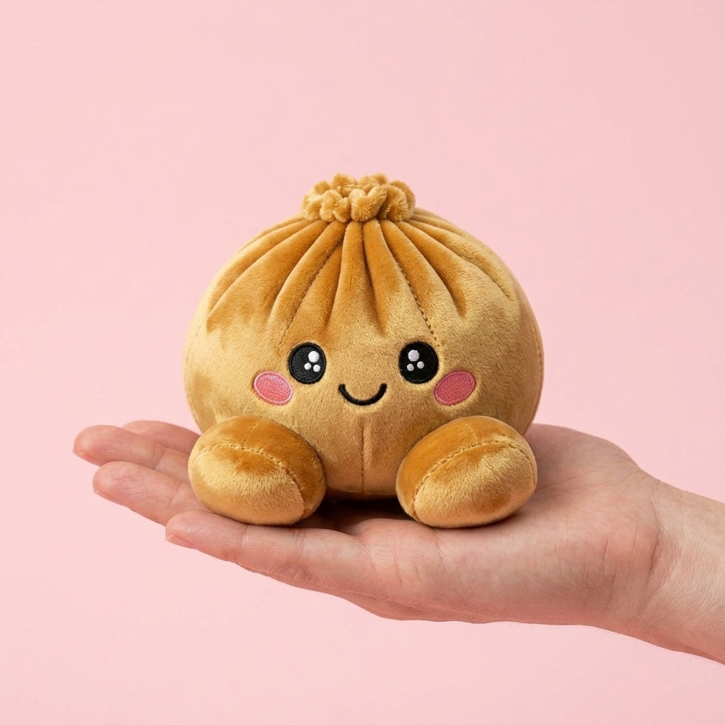 Squishy Dumpling Gold Royal in der Hand gehalten, echte Größe
