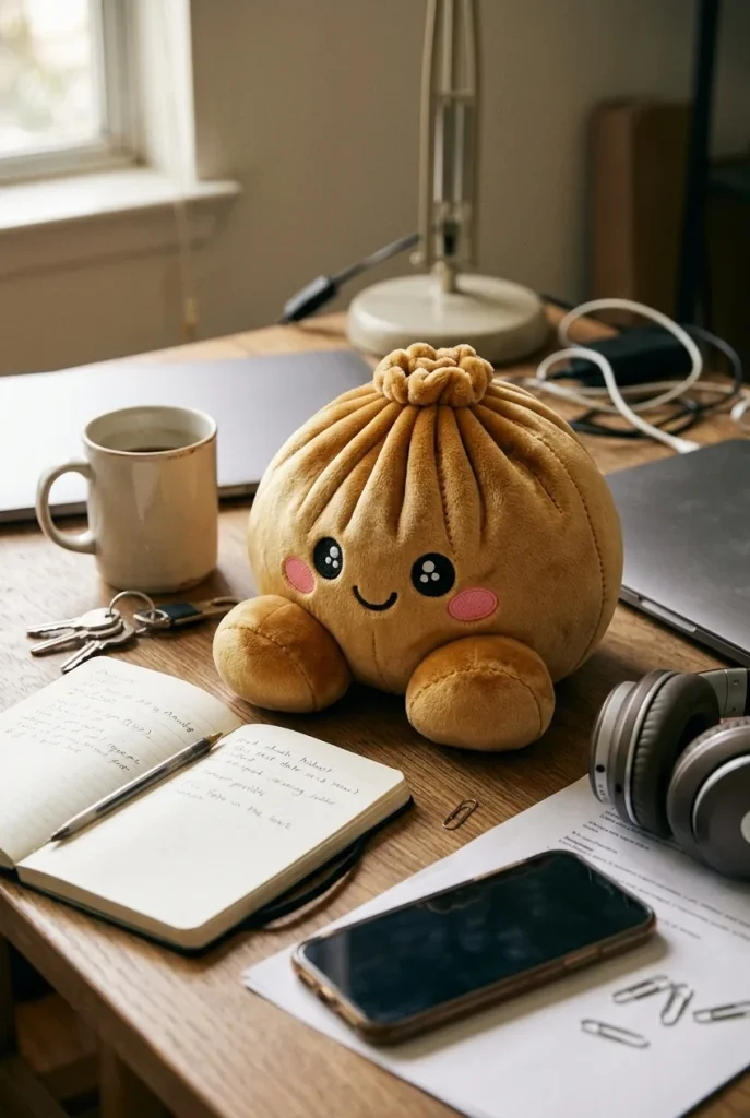 Squishy Dumpling Gold Royal auf dem Schreibtisch