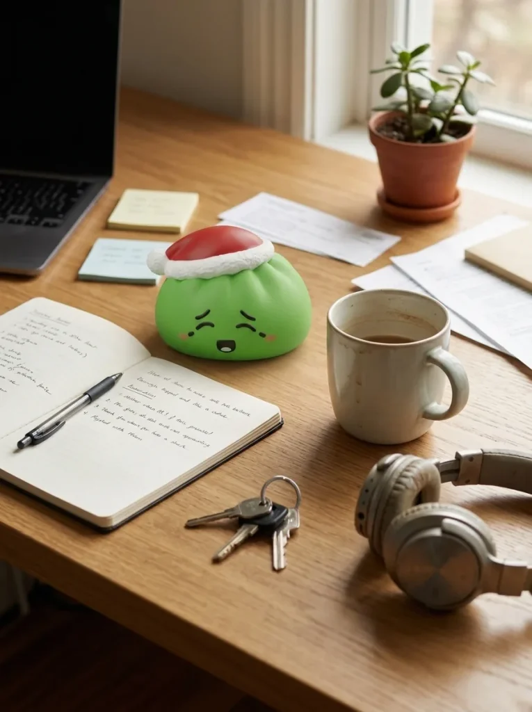 Christmas Hat Dumpling Squishy Elfe Grün auf dem Schreibtisch