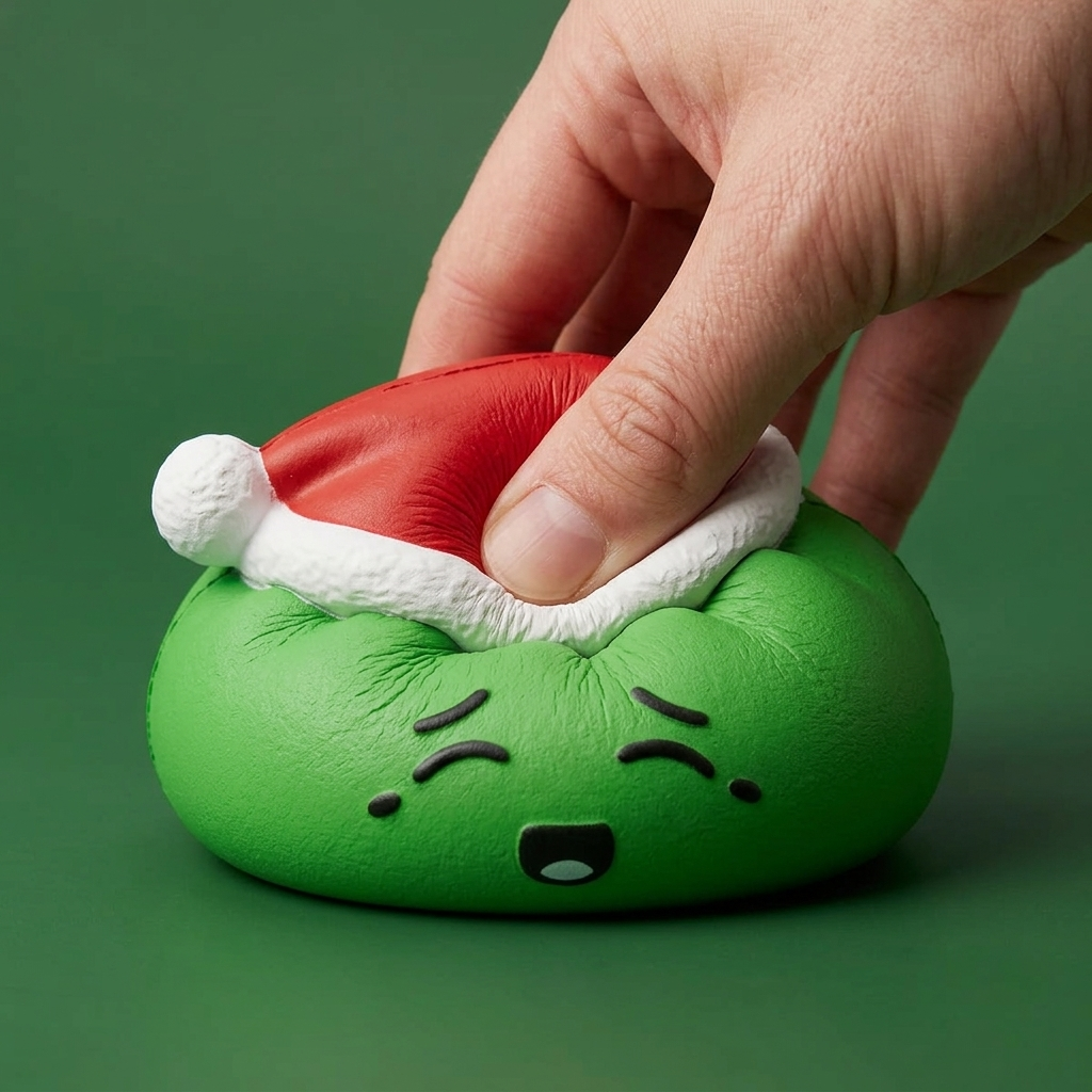 Christmas Hat Dumpling Squishy Elfe Grün — slow-rise Effekt, der Schaum federt langsam zurück